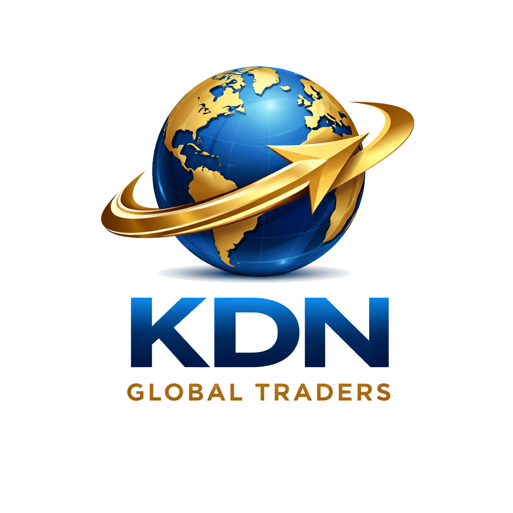 KDN Global Traders logo with globe and arrow representing international trade